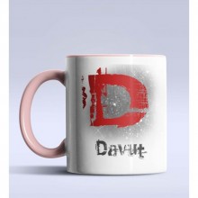 Kişiye Özel D Harfi Temalı Çizim Tasarım Pembe Renk Kupa