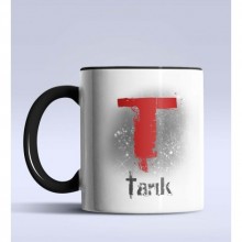 Kişiye Özel T Harfi Temalı Çizim Tasarım Siyah Renk Kupa