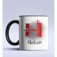 Kişiye Özel H Harfi Temalı Çizim Tasarım Siyah Renk Kupa