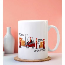 Kişiye Özel Forklift Operatörü Tasarımlı Beyaz Kupa