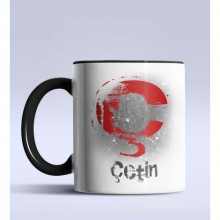 Kişiye Özel Ç Harfi Temalı Çizim Tasarım Siyah Renk Kupa