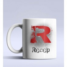 Kişiye Özel R Harfi Temalı Çizim Tasarım Beyaz Renk Kupa