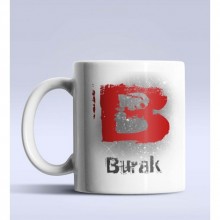 Kişiye Özel B Harfi Temalı Çizim Tasarım Beyaz Renk Kupa