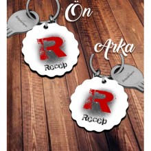 Kişiye Özel R Harfi Temalı Karakter Tasarım HDF Dalgalı Anahtarlık