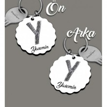 Kişiye Özel Y Harfi Kara Kalem Tasarım HDF Dalgalı Anahtarlık