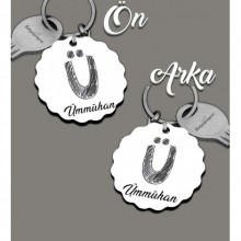 Kişiye Özel Ü Harfi Kara Kalem Tasarım HDF Dalgalı Anahtarlık