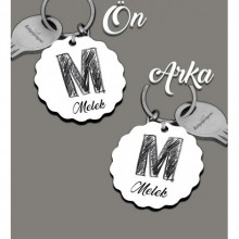 Kişiye Özel M Harfi Kara Kalem Tasarım HDF Dalgalı Anahtarlık