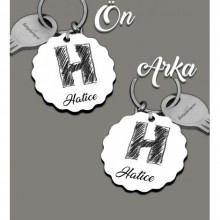 Kişiye Özel H Harfi Kara Kalem Tasarım HDF Dalgalı Anahtarlık