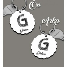 Kişiye Özel G Harfi Kara Kalem Tasarım HDF Dalgalı Anahtarlık