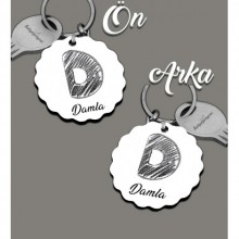 Kişiye Özel D Harfi Kara Kalem Tasarım HDF Dalgalı Anahtarlık