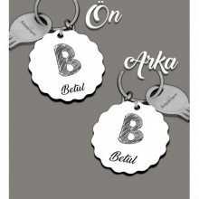 Kişiye Özel B Harfi Kara Kalem Tasarım HDF Dalgalı Anahtarlık