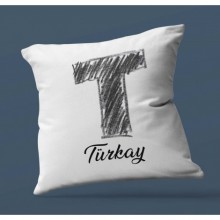 Kişiye Özel T Harfi Kara Kalem Tasarım Saten Kare Yastık