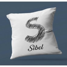 Kişiye Özel S Harfi Kara Kalem Tasarım Saten Kare Yastık