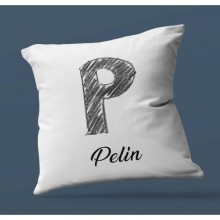 Kişiye Özel P Harfi Kara Kalem Tasarım Saten Kare Yastık