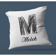 Kişiye Özel M Harfi Kara Kalem Tasarım Saten Kare Yastık