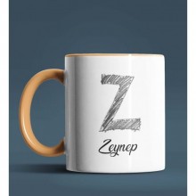 Kişiye Özel Z Harfi Temalı Kara Kalem Tasarım Turuncu Renk Kupa
