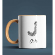 Kişiye Özel J Harfi Temalı Kara Kalem Tasarım Turuncu Renk Kupa