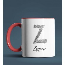 Kişiye Özel Z Harfi Temalı Kara Kalem Tasarım Kırmızı Renk Kupa