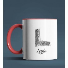 Kişiye Özel L Harfi Temalı Kara Kalem Tasarım Kırmızı Renk Kupa