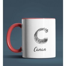 Kişiye Özel C Harfi Temalı Kara Kalem Tasarım Kırmızı Renk Kupa