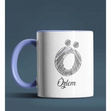 Kişiye Özel Ö Harfi Temalı Kara Kalem Tasarım Mavi Renk Kupa