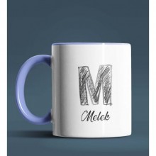 Kişiye Özel M Harfi Temalı Kara Kalem Tasarım Mavi Renk Kupa