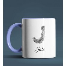 Kişiye Özel J Harfi Temalı Kara Kalem Tasarım Mavi Renk Kupa