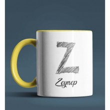 Kişiye Özel Z Harfi Temalı Kara Kalem Tasarım Sarı Renk Kupa