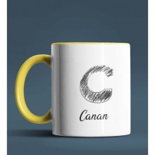 Kişiye Özel C Harfi Temalı Kara Kalem Tasarım Sarı Renk Kupa