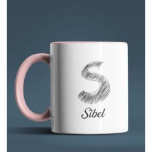 Kişiye Özel S Harfi Temalı Kara Kalem Tasarım Pembe Renk Kupa