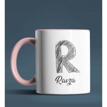 Kişiye Özel R Harfi Temalı Kara Kalem Tasarım Pembe Renk Kupa