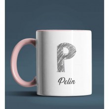 Kişiye Özel P Harfi Temalı Kara Kalem Tasarım Pembe Renk Kupa