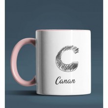 Kişiye Özel C Harfi Temalı Kara Kalem Tasarım Pembe Renk Kupa