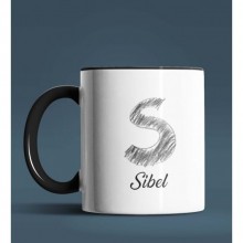 Kişiye Özel S Harfi Temalı Kara Kalem Tasarım Siyah Renk Kupa