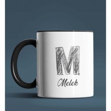 Kişiye Özel M Harfi Temalı Kara Kalem Tasarım Siyah Renk Kupa