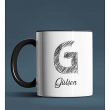 Kişiye Özel G Harfi Temalı Kara Kalem Tasarım Siyah Renk Kupa