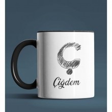 Kişiye Özel Ç Harfi Temalı Kara Kalem Tasarım Siyah Renk Kupa