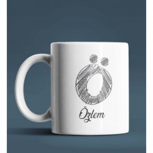 Kişiye Özel Ö Harfi Temalı Kara Kalem Tasarım Beyaz Renk Kupa
