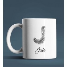 Kişiye Özel J Harfi Temalı Kara Kalem Tasarım Beyaz Renk Kupa