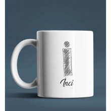 Kişiye Özel İ Harfi Temalı Kara Kalem Tasarım Beyaz Renk Kupa