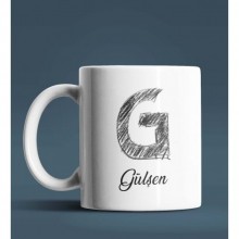 Kişiye Özel G Harfi Temalı Kara Kalem Tasarım Beyaz Renk Kupa