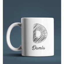 Kişiye Özel D Harfi Temalı Kara Kalem Tasarım Beyaz Renk Kupa