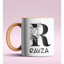 Kişiye Özel R Harfi Romantik Tasarım Turuncu Renk Kupa