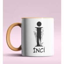 Kişiye Özel İ Harfi Romantik Tasarım Turuncu Renk Kupa