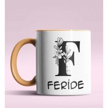 Kişiye Özel F Harfi Romantik Tasarım Turuncu Renk Kupa