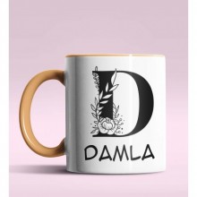 Kişiye Özel D Harfi Romantik Tasarım Turuncu Renk Kupa