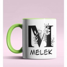 Kişiye Özel M Harfi Romantik Tasarım Yeşil Renk Kupa