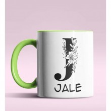 Kişiye Özel J Harfi Romantik Tasarım Yeşil Renk Kupa