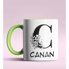 Kişiye Özel C Harfi Romantik Tasarım Yeşil Renk Kupa