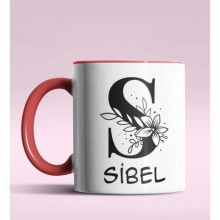 Kişiye Özel S Harfi Romantik Tasarım Kırmızı Renk Kupa